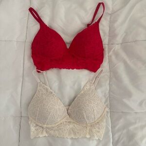 victorias secret PINK red and white push up lace bralette set